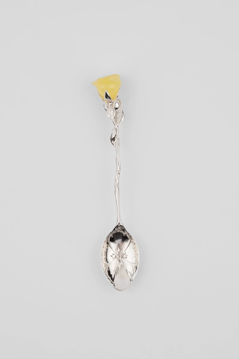 Lingurita argint, chihlimbar miere,  model trandafir-AA1001M